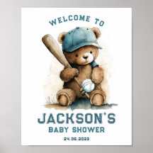 Tedd Bear Baseball Player Boy Welcome Baby Shower