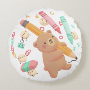 Tedddy's Back to school Illustration Rund Kudde
