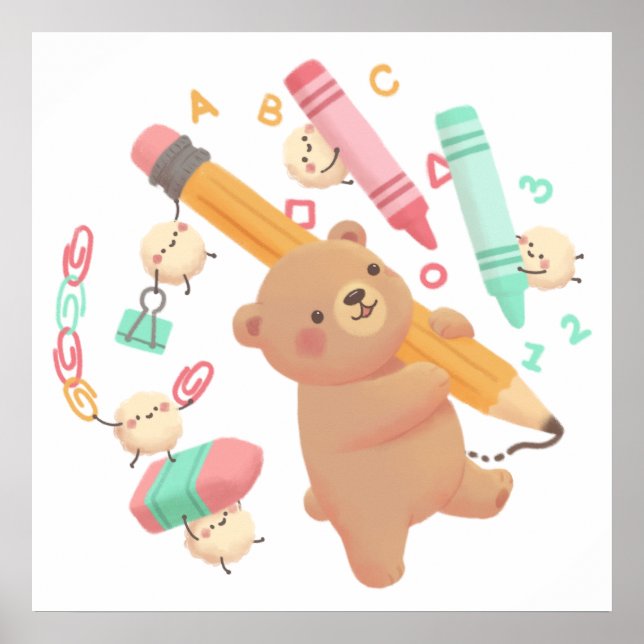 Teddy är tillbaka till skolillustrationen poster (Framsidan)