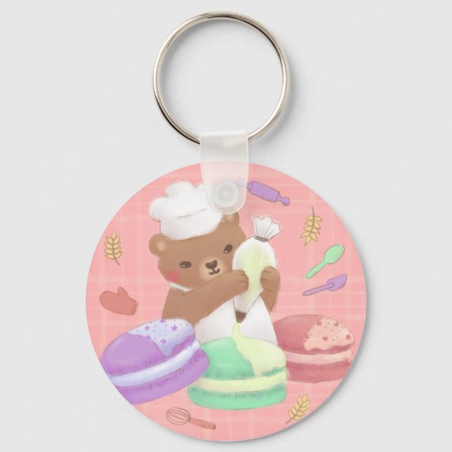 Teddy Baker med Macarons Nyckelring (Framsida)