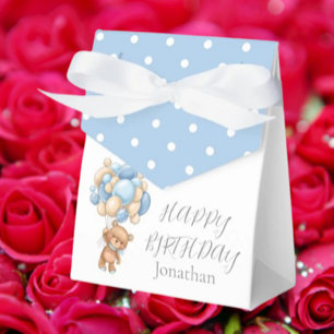 Teddy Balloon Barly Wait Birthday Boy Blue Favor Presentaskar