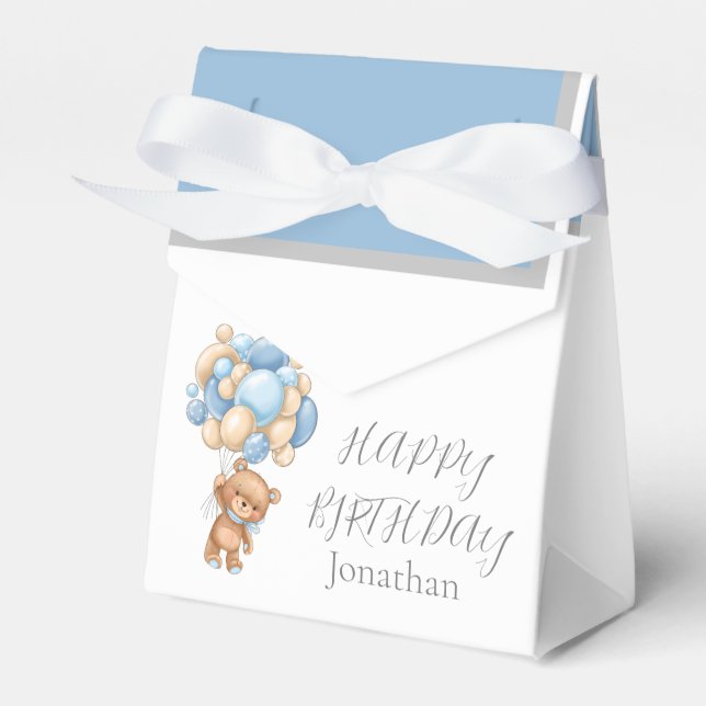 Teddy Balloon Barly Wait Birthday Boy Favor Box Presentaskar (Framsidan Sidan)