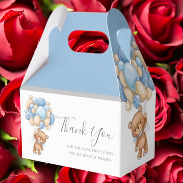 Teddy Balloon Blue Favor Box Presentaskar (perfect for baby showers or birthdays. Delight your guests today!)