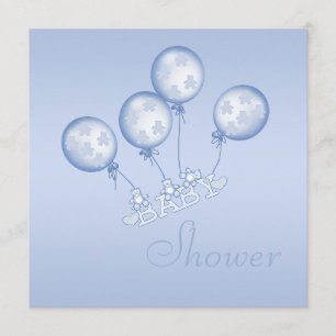 Teddy Balloons & Stork (på bak) Pojke Shower Inbjudningar