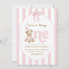 Teddy Bear 1st Birthday Invitation Girl Inbjudningar