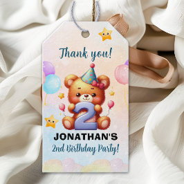 “Teddy Bear 2nd Birthday | Cute Balloons & Rainbow Presentetikett