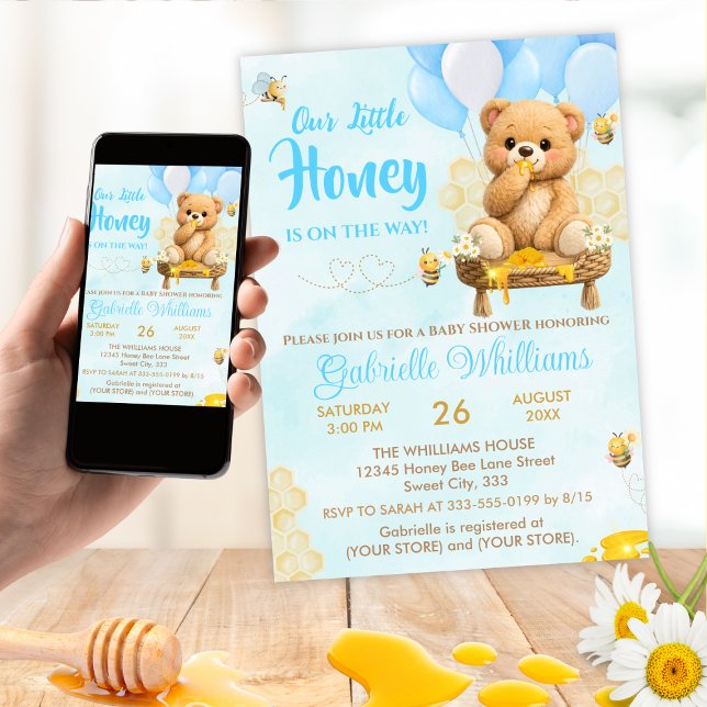 Teddy Bear - A Little Honey Baby Shower  Inbjudningar (Skapare uppladdad)