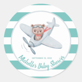 Teddy Bear Airplane Baby Shower Könsneutral   Runt Klistermärke