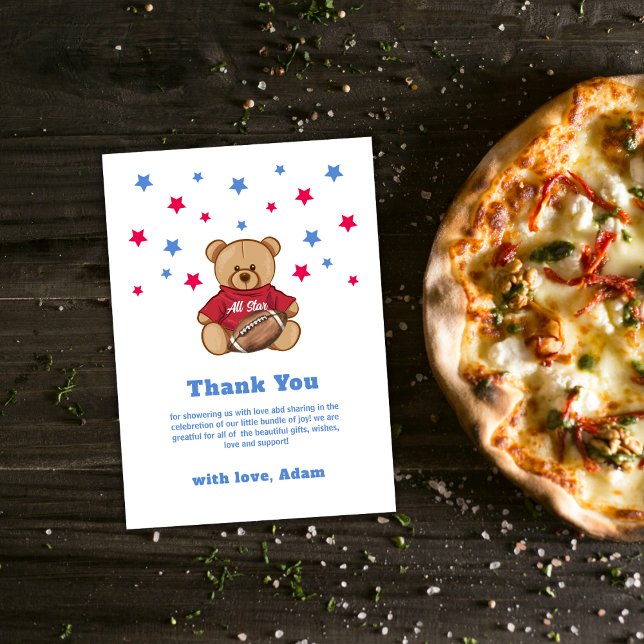 Teddy Bear All Star Football Sport Baby Shower  Tack Kort (Teddy Bear All Star Football Sport Baby Shower Thank You Card)