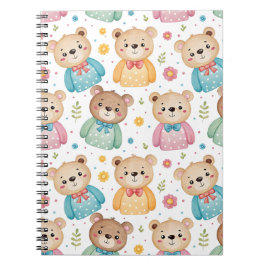 Teddy bear and flowers anteckningsbok