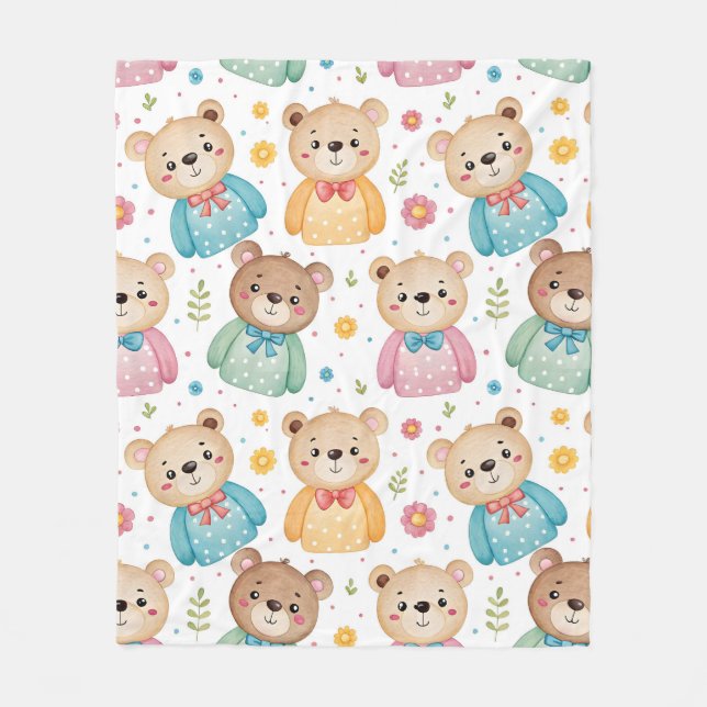 Teddy bear and flowers fleecefilt (Framsidan)