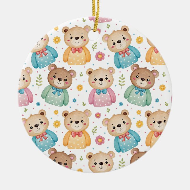 Teddy bear and flowers julgransprydnad keramik (Framsidan)