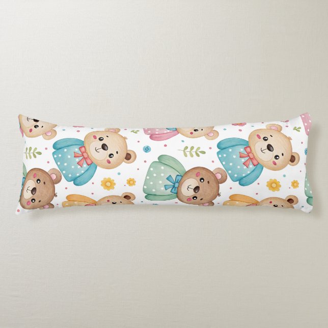 Teddy bear and flowers kroppskudde (Framsidan)