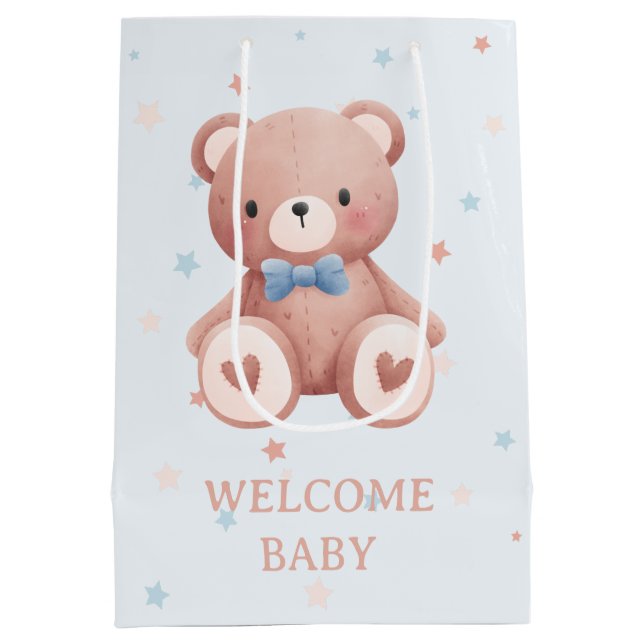 Teddy Bear Baby Boy Shower - Soft Blue Stars (Baksidan)