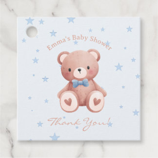 Teddy Bear Baby Boy Shower - Soft Blue Stars Gåvor Etiketter