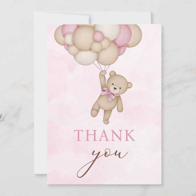 Teddy Bear Baby Pink Tack Kort (Framsida)