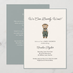 Teddy Bear Baby Shower All in One Bearly Wait Sage Inbjudningar