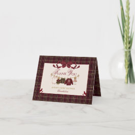 Teddy Bear Baby Shower Girl Plaid Burgundy Bow Tack Kort