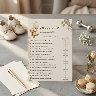 Teddy Bear Baby Shower Gissa Vem Spelet, Neutral B Inbjudningar