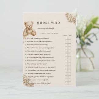 Teddy Bear Baby Shower Gissa Vem Spelet, Neutral B Inbjudningar