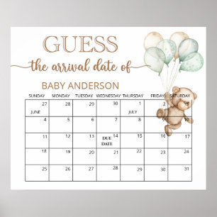 Teddy Bear Baby Shower Guess Due Date Calendar Poster