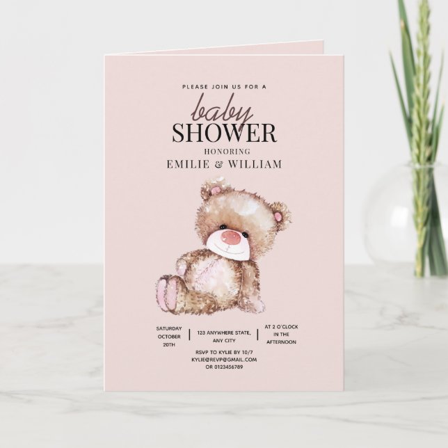 Teddy Bear Baby Shower Inbjudan Kan Nästan Inte Vä (Framsida)