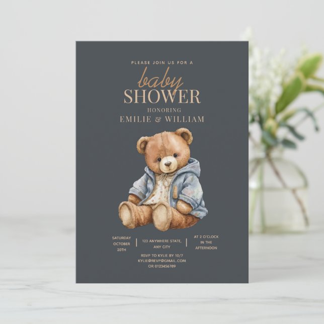 Teddy Bear Baby Shower Inbjudan Kan Nästan Inte Vä (Stående Fram)