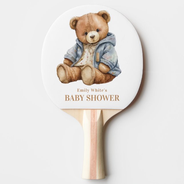 Teddy Bear Baby Shower Inbjudan Kan Nästan Inte Vä Pingisracket (Framsidan)