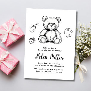 Teddy Bear Baby Shower Inbjudan, Minimalistisk Bab Inbjudningar