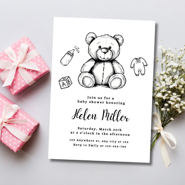 Teddy Bear Baby Shower-inbjudan, Minimalistisk Bab Inbjudningar (Skapare uppladdad)