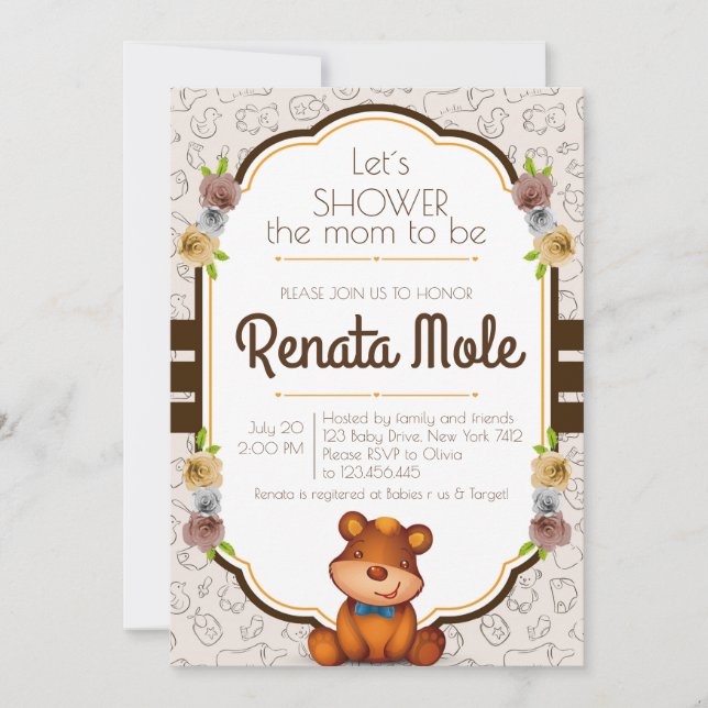 Teddy Bear BaBy Shower Invitation (Framsida)