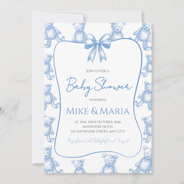 Teddy bear baby shower invitation inbjudningar (Framsida)