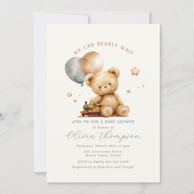 Teddy Bear Baby Shower Invitation Inbjudningar (Framsida)