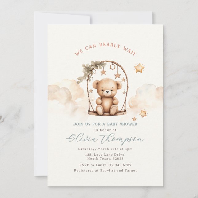 Teddy Bear Baby Shower Invitation Inbjudningar (Framsida)