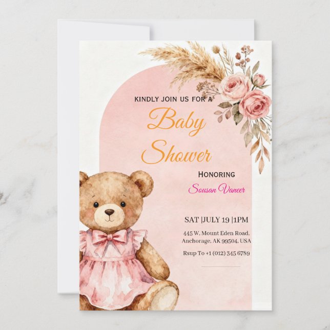 Teddy Bear Baby Shower Invitation  Inbjudningar (Framsida)
