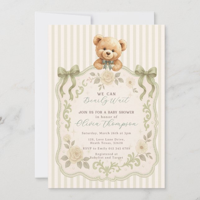 Teddy Bear Baby Shower Invitation Inbjudningar (Framsida)