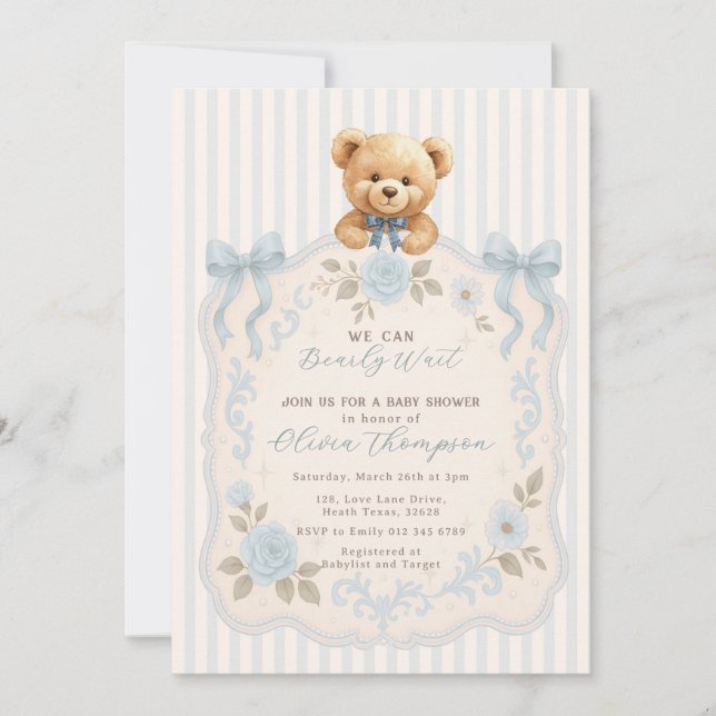 Teddy Bear Baby Shower Invitation Inbjudningar (Framsida)