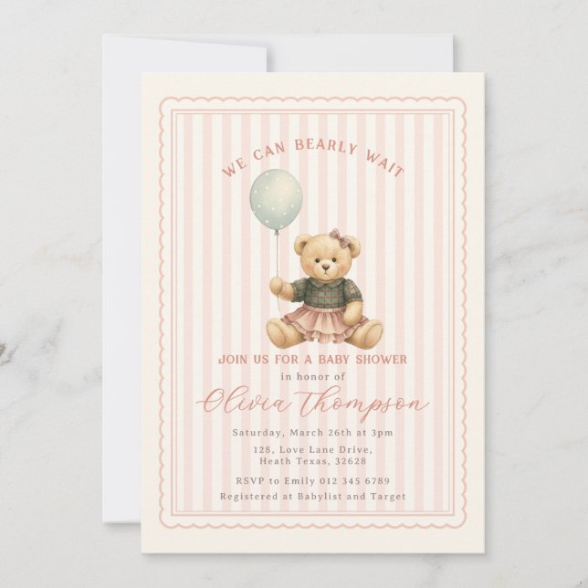 Teddy Bear Baby Shower Invitation Inbjudningar (Framsida)