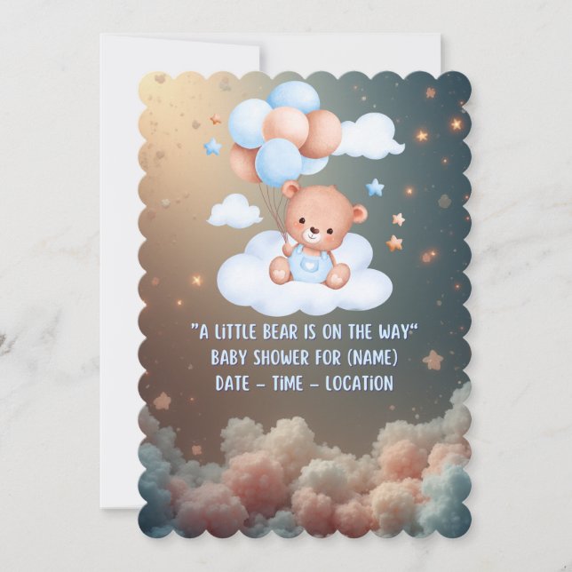 Teddy Bear Baby Shower Invitation – Neutral Boho Inbjudningar (Framsida)