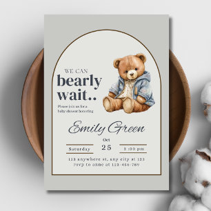 Teddy Bear Baby Shower Kan knappt vänta Minimalist Inbjudan