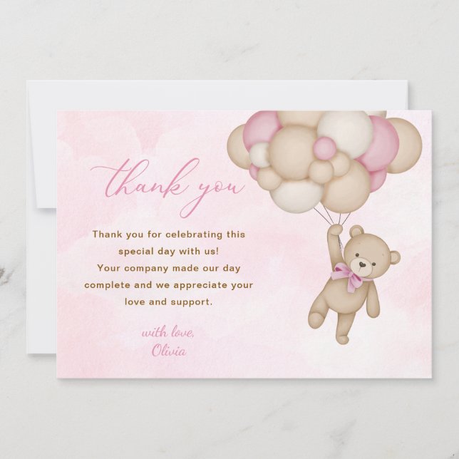 Teddy Bear Baby Shower Pink Tack Kort (Framsida)