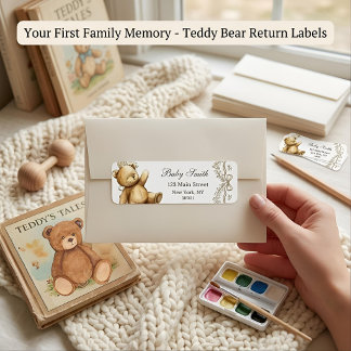 Teddy Bear Baby Shower Returadressetiketter Returadress Etikett