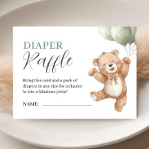 Teddy Bear Baby Shower Sage Green Diaper Raffle