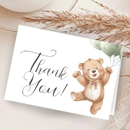 Teddy Bear Baby Shower Sage Green Folded Thank You Tack Kort