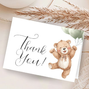 Teddy Bear Baby Shower Sage Grön Faltad Tacksamhet Tack Kort