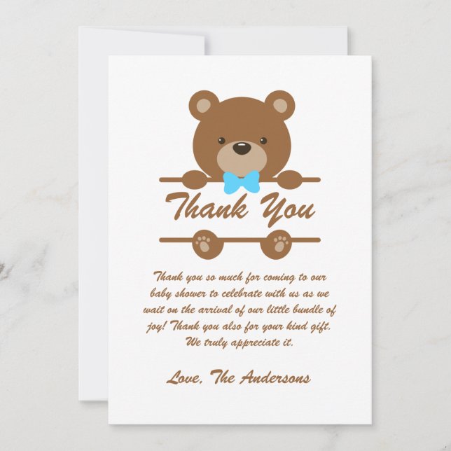 Teddy Bear Baby Shower Thank You Card Tack Kort (Framsida)
