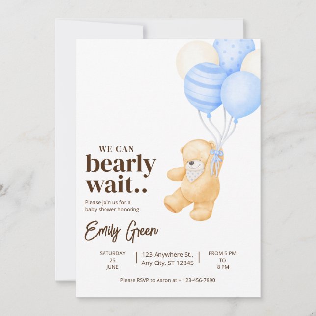 Teddy Bear Baby Shower Vi Kan Nästan Inte Vänta mi Inbjudningar (Framsida)