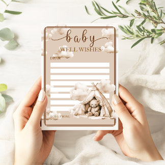 Teddy Bear Baby Shower Well Wishes Advice Card Rådkort