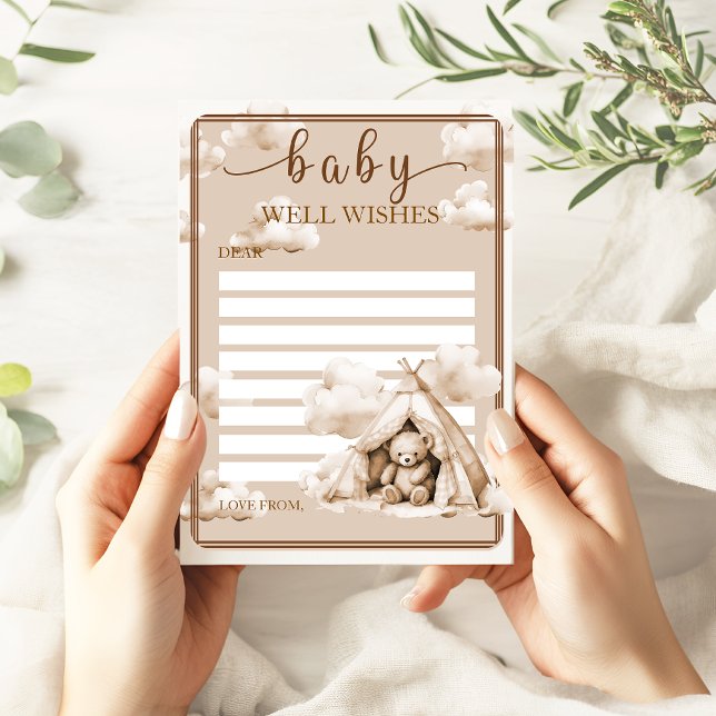Teddy Bear Baby Shower Well Wishes Advice Card Rådkort (Skapare uppladdad)