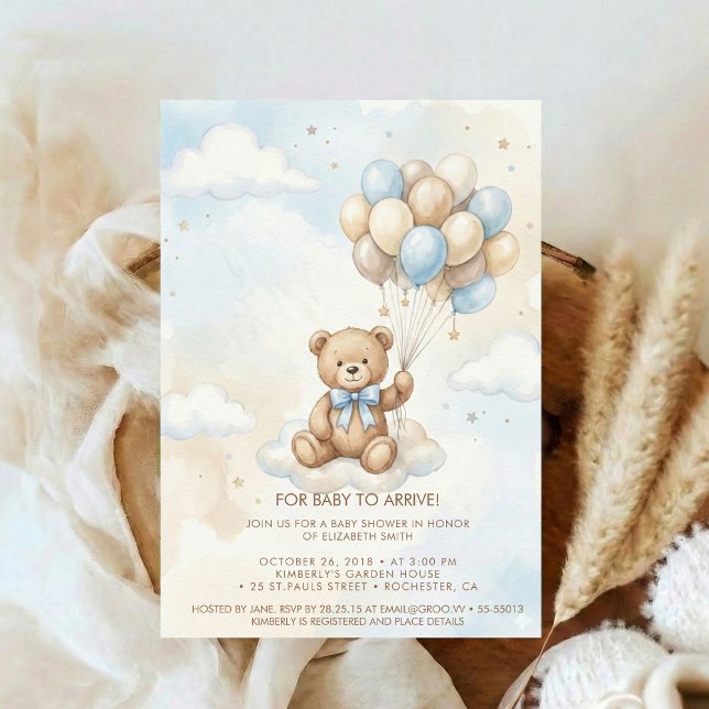 Teddy Bear Baby Shower with Brown Sage Balloons Inbjudningar (Skapare uppladdad)
